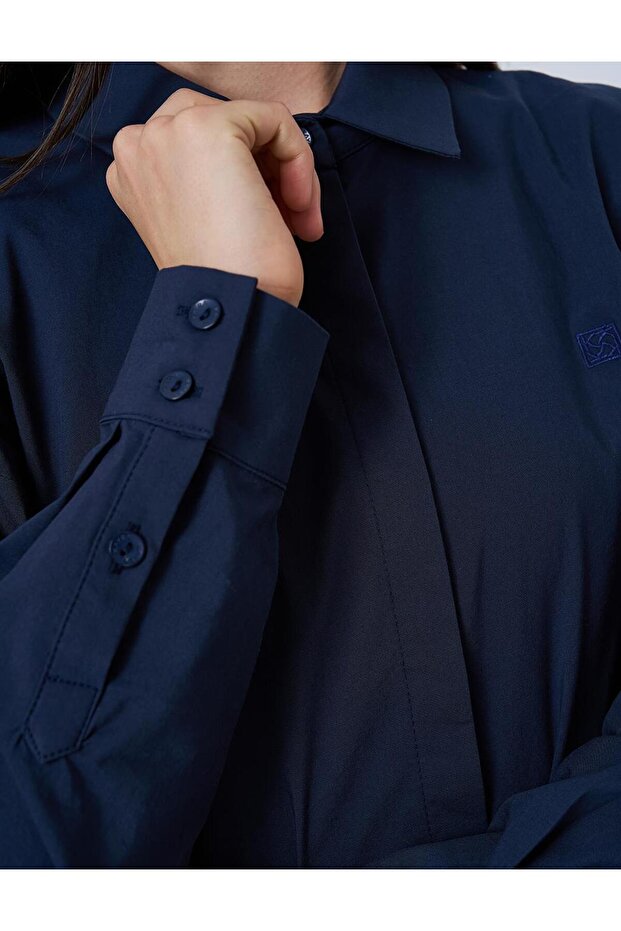 Gömlek Yaka Basic Poplin Tunik Lacivert - 5