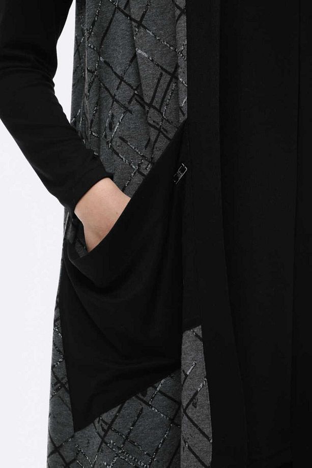Uzun Kollu Tunik- Desenli Yelek Twinset - 4