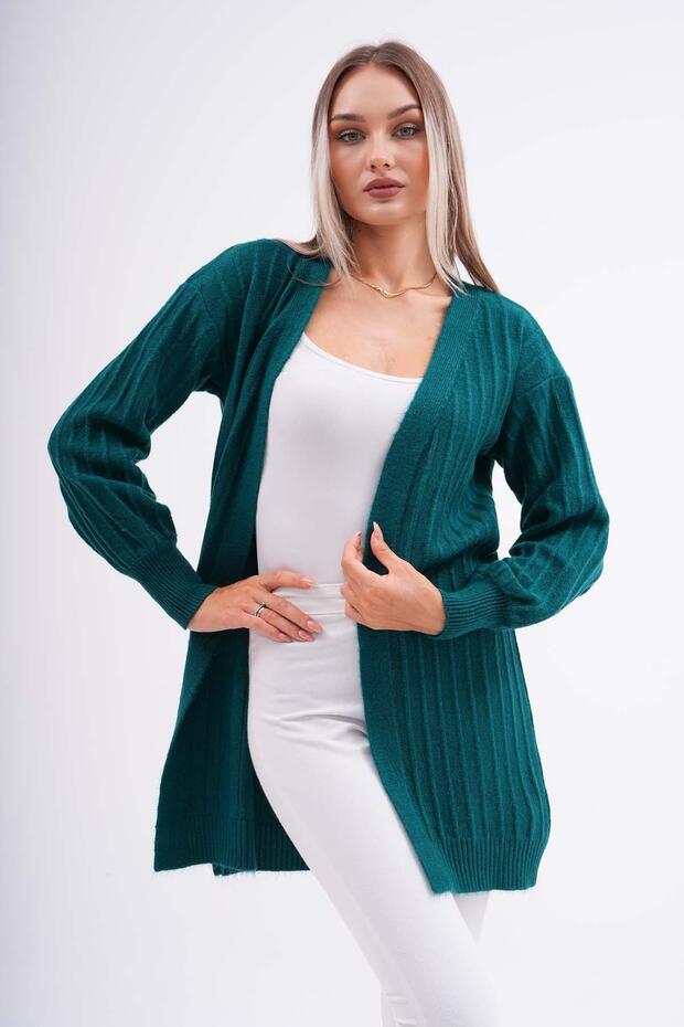 Kadın Fitilli Şardonlu Triko Örme Hırka 255045 - - 1