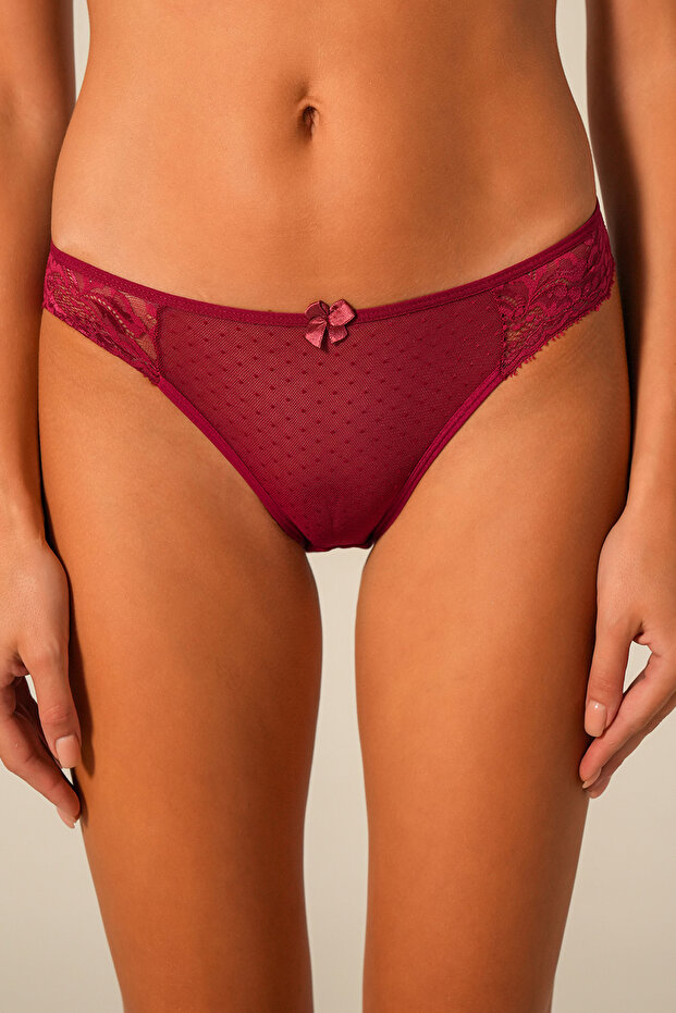 Bordo Dantelli Bikini Külot - 1
