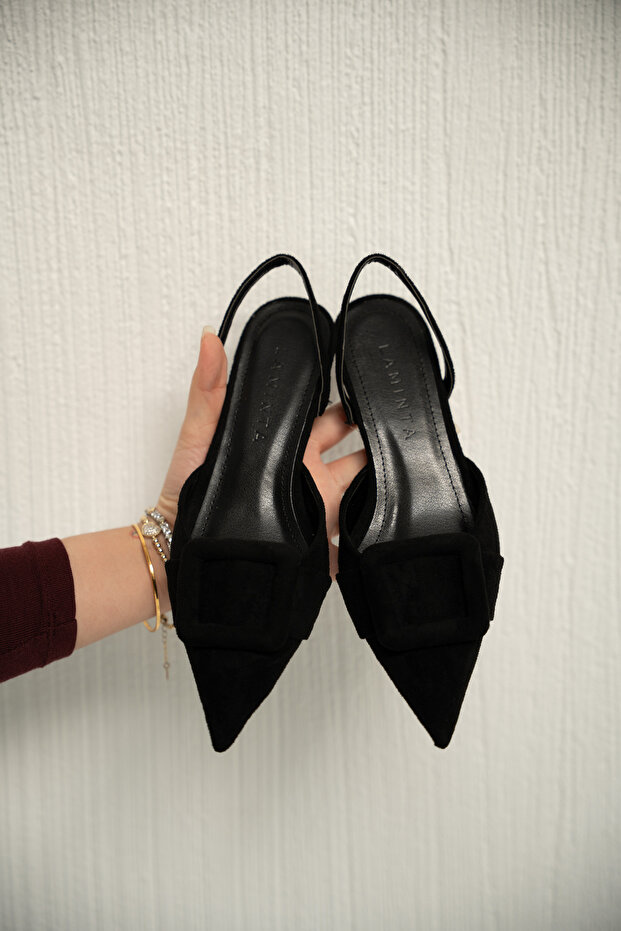 Nicole Black Suede Buckled Women's Heeled Shoes