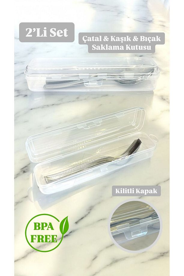 2 Adet Multix Çeyizlik Çatal Kaşık Bıçak Saklama Kutusu - Seyahat Diş Fırçalık Organizer - 1
