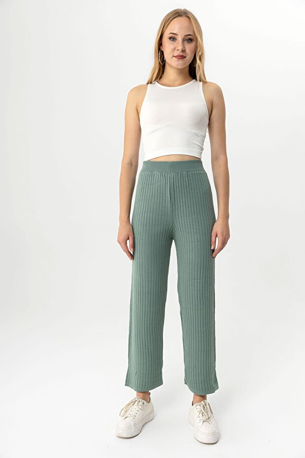 Kadın Fitilli Triko Örme Pantolon - 2