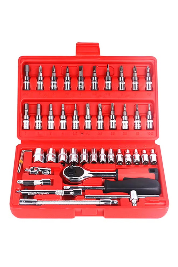 شنطة عده، طقم مقابس متنوعة مكون من 46 قطعة، مفاتيح - 1