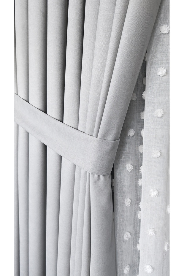 Diamond Double Wing Light Gray Velvet Textured Closely Pleated Plain Island Background Curtain Plain 100 X 260