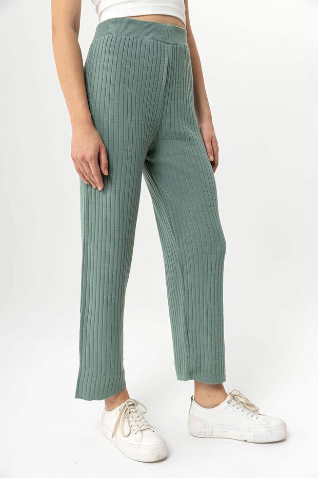 Kadın Fitilli Triko Örme Pantolon - 4