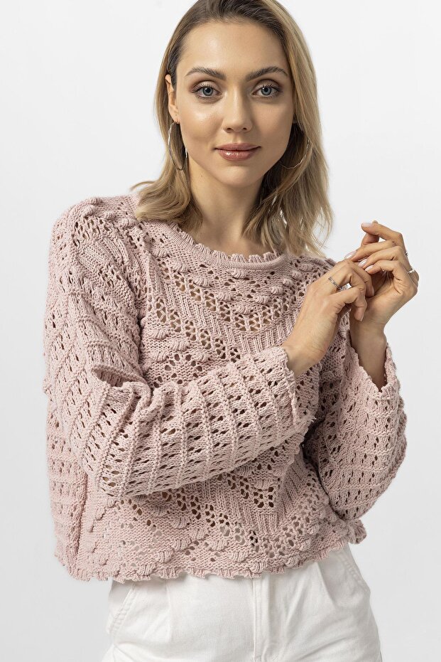 Women's Lace Detailed Openwork Knitwear Sweater 255205 -