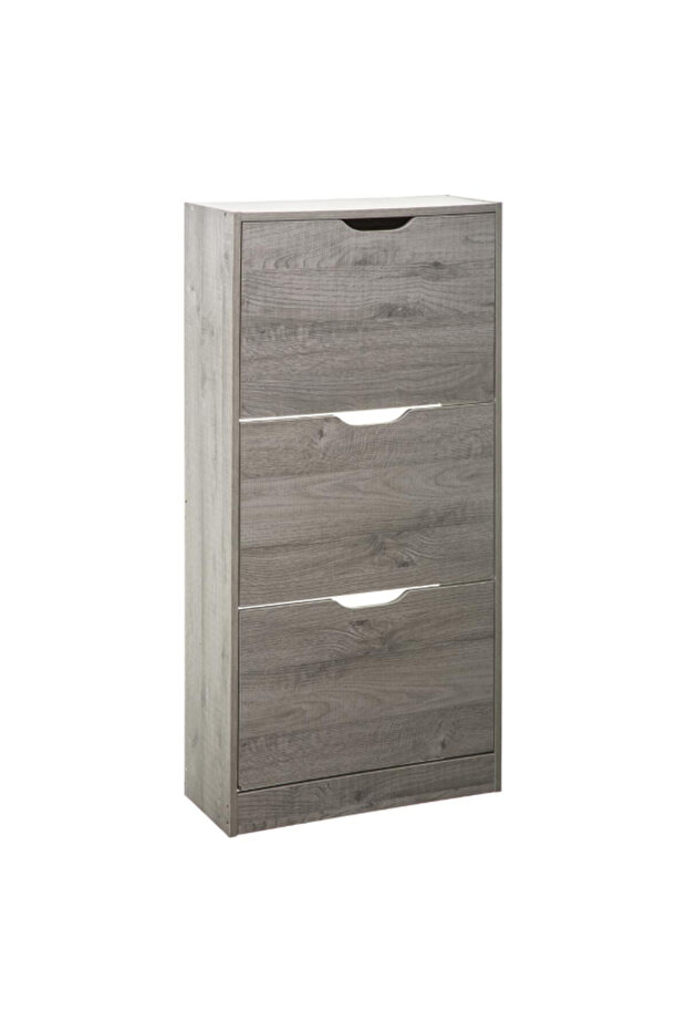 3-Drawer Modern Design Rectangular Shoe Rack Grey - 1