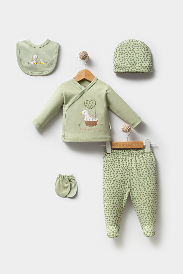 Sevimli Ördek Desenli 5 Parça Yenidoğan Hastane Çıkışı Zıbın Seti - 1