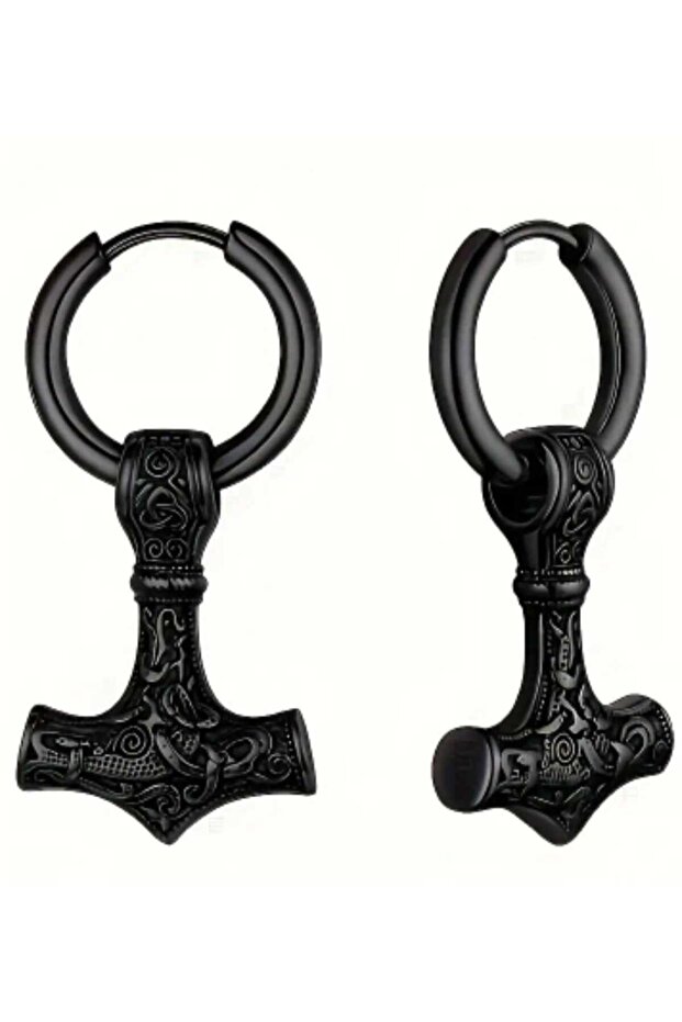 Viking Steel Earring Model Hammer Figured Scandinavian Mythology Themed Jewelry Accessory Power Luck