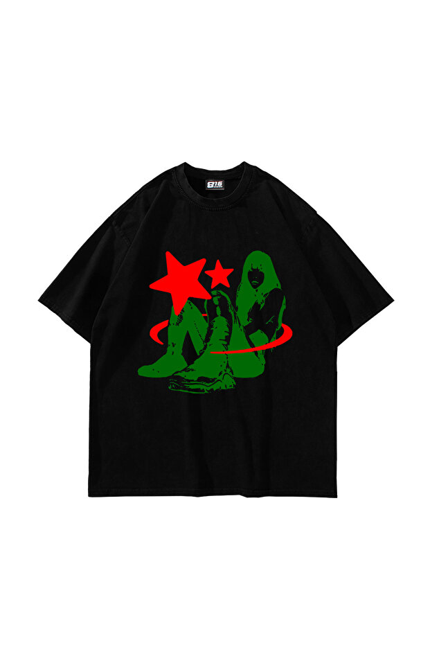 Star Girl Printed Black Unisex Oversize T-shirt