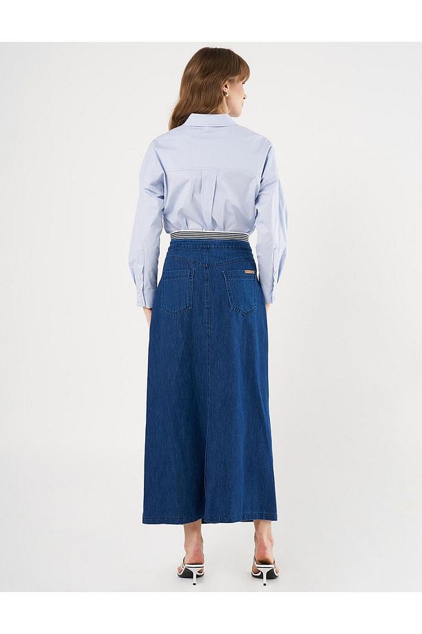Yüksek Bel Denim Etek Lacivert - 3