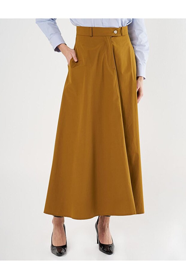 Buttoned Flared Skirt Oliv - 6
