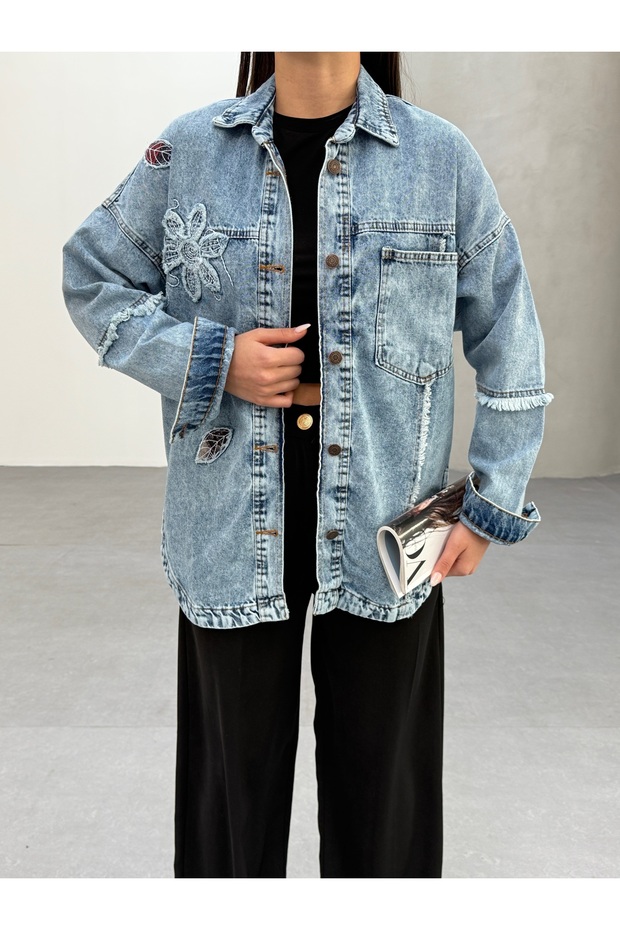 Jachetă de blugi de damă brodata - 4