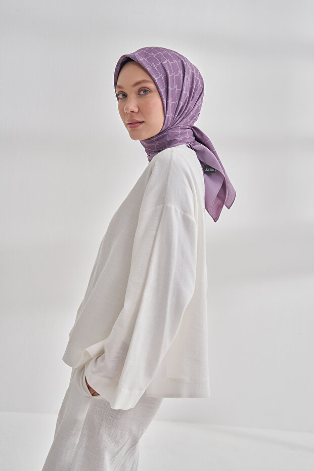 Cotton Monogram Chain Pattern Scarf - Lilac - 2