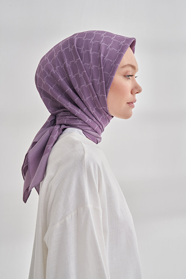 Cotton Monogram Chain Pattern Scarf - Lilac - 1