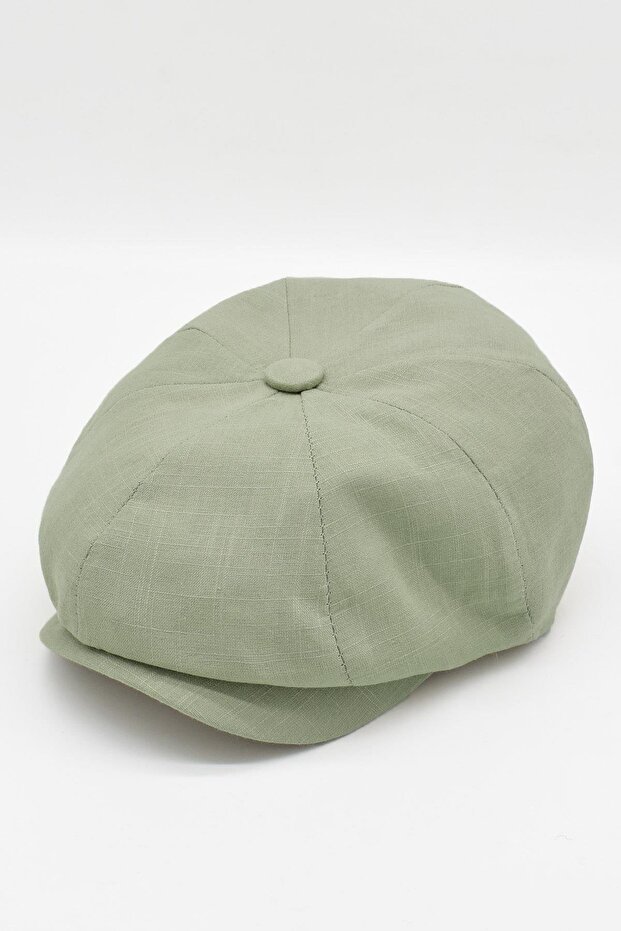 Men's Cap British Summer Linen Newsboy Hat - Khaki