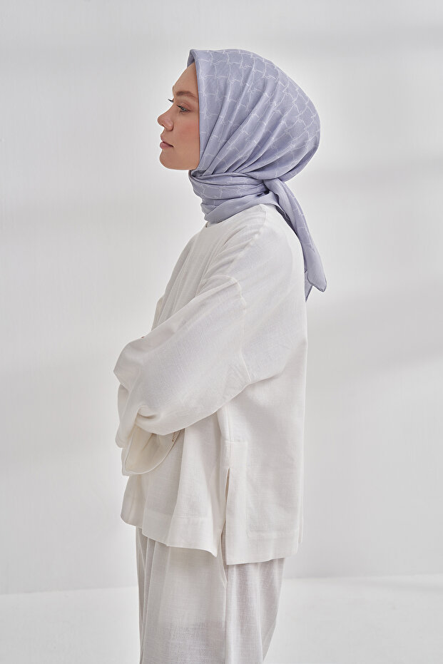 Cotton Monogram Chain Pattern Scarf - Gray - 1