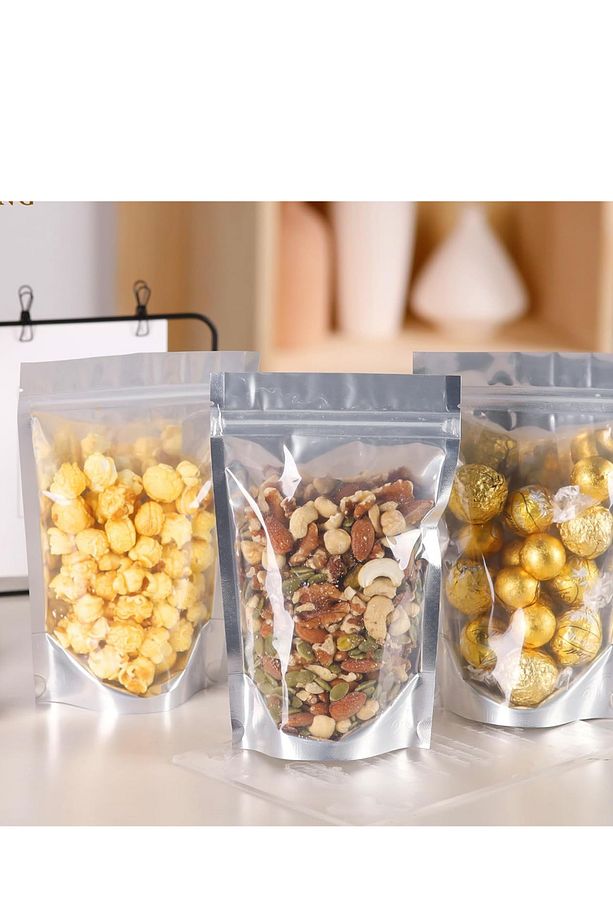 20 Adet 13x22 Gıda Uyumlu Kilitli Şeffaf Metalize Doypack Poşet Çok Amaçlı Saklama Poşeti - 2