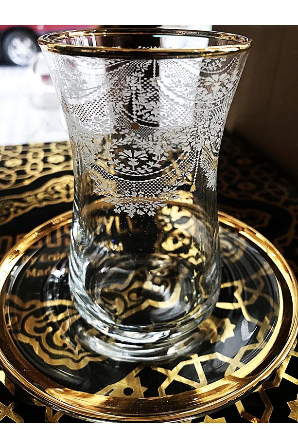 Altın yaldız Çay Takımı 2 Parça Tek Kişilık Kişiye Özel 1 bardak 1 adet tabak - 1