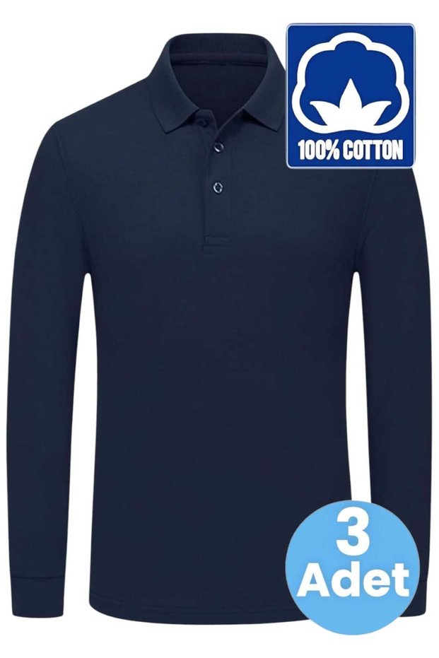 Boy's 3-Piece Long Sleeve 100% Cotton Polo Collar T-Shirt Daily and School Uniform School T-Shirt
