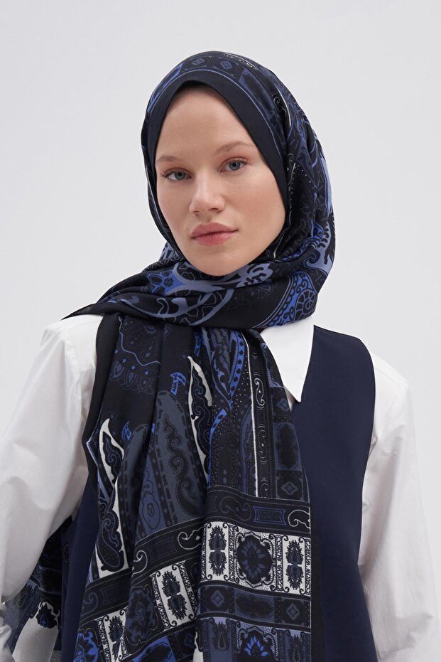 Deep İndigo Early İpek Şal - 2