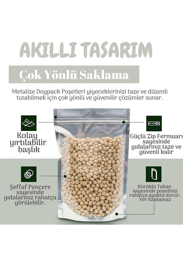 20 Adet Şeffaf Metalize Doypack Poşet Dayanıklı Yeniden Kullanılabilir Gıda Koruma Paketi 13x22 - 6