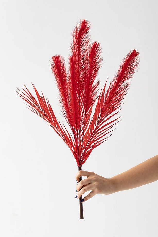 Yapay Tüylü Palmiye Yaprağı 75 Cm 8 Dal Kırmızı - 1