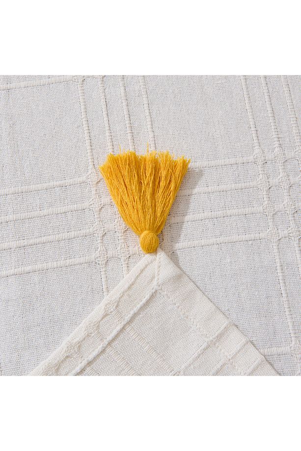Soft Püsküllü Koltuk Örtüsü - Ekru - 90x210 Cm - 3