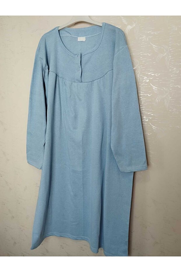 Oversize, Thick, winter, raised inside, 3 buttons, 100% cotton, large size, long mother's nightgown