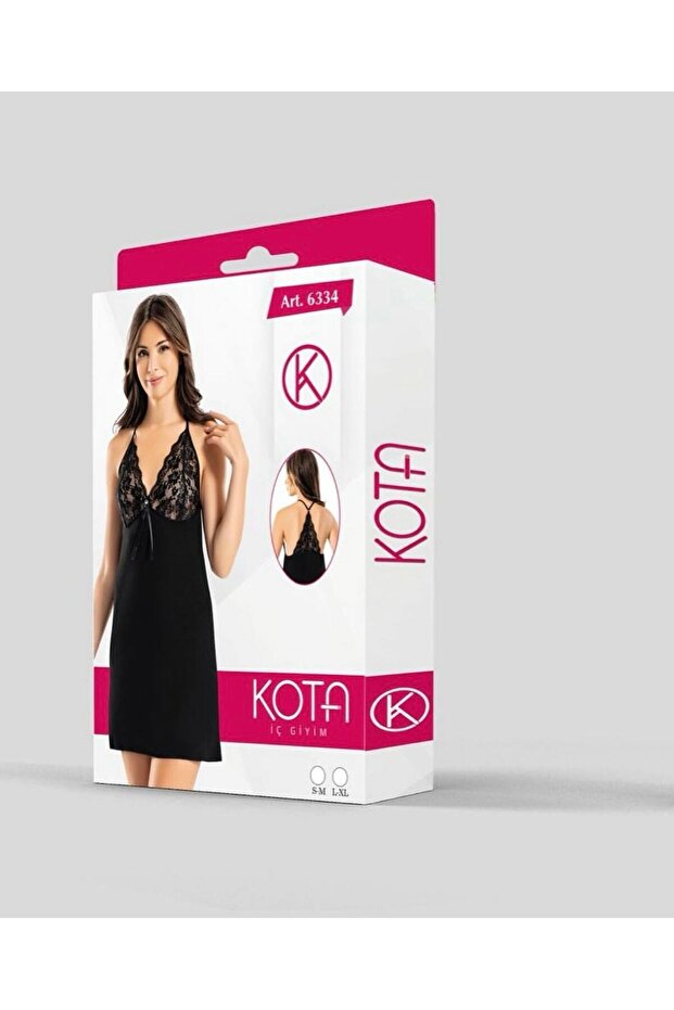 Kota Women's Lace Backless Model Short Nightgown