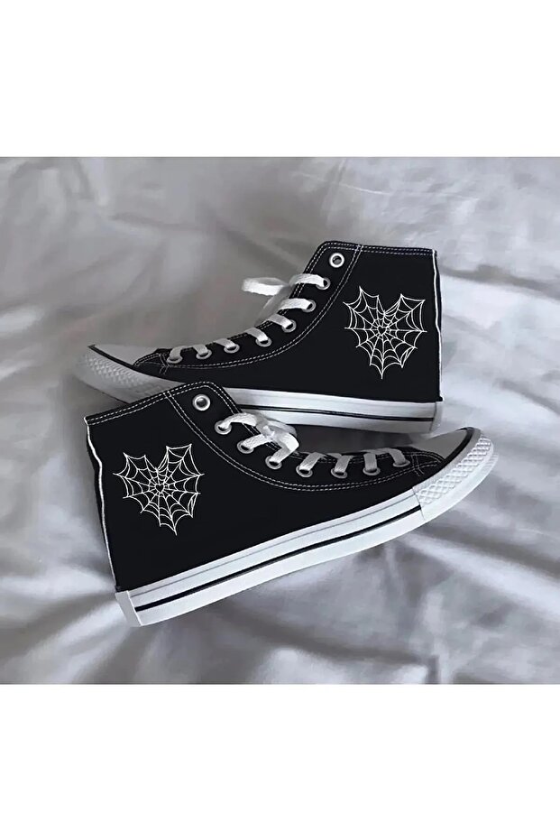 Spider Web Printed Black High Top Sports Shoes Kids Sneaker