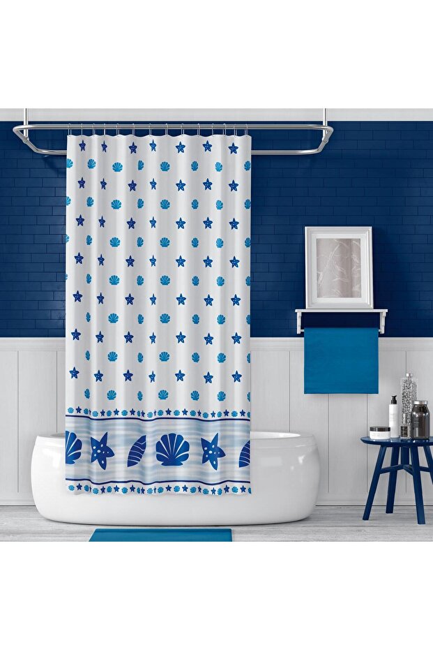 Bathroom Curtain 1X110X200 Single Wing Shower Curtain Ring Shower Cabin Curtain with Gift 4910 Blue
