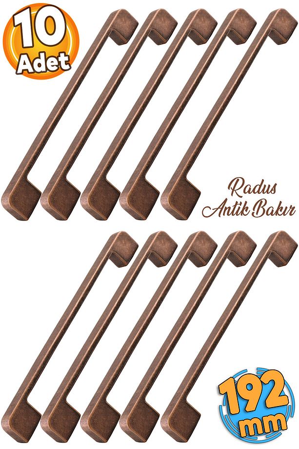 Radus Eskitme Antik Bakır 192 Mm Metal Mobilya Mutfak Çekmece Dolap Kulpu Kulbu Kulpları 10 Adet - 1
