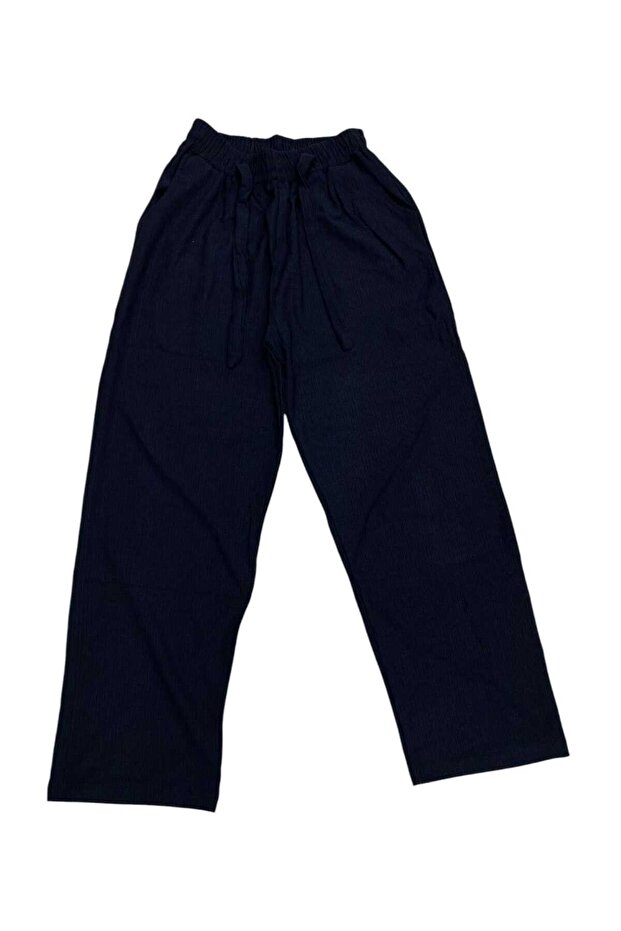 Large Size Wrap Fabric Elastic Waist Wide Leg Black Women's Trousers