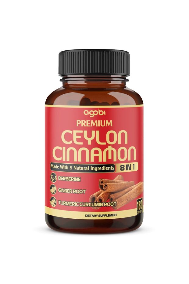 Premium Ceylon Cinnamon & Berberine - 8in1 Turmeric, Ginger, Gymnema - Heart & Immune - 180 Caps