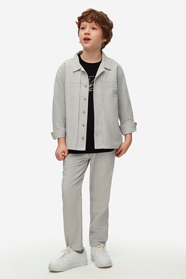 08-14 Years Boy Gray Pants Shirt Suit - Gray