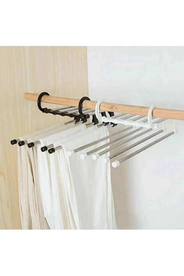 Hareketli Katlanabilir Askı Dolap Içi Kumaş Kot PANTALON  ASKISI 5 In 1 Eşarp Askılığı Çoklu Askılı - 1