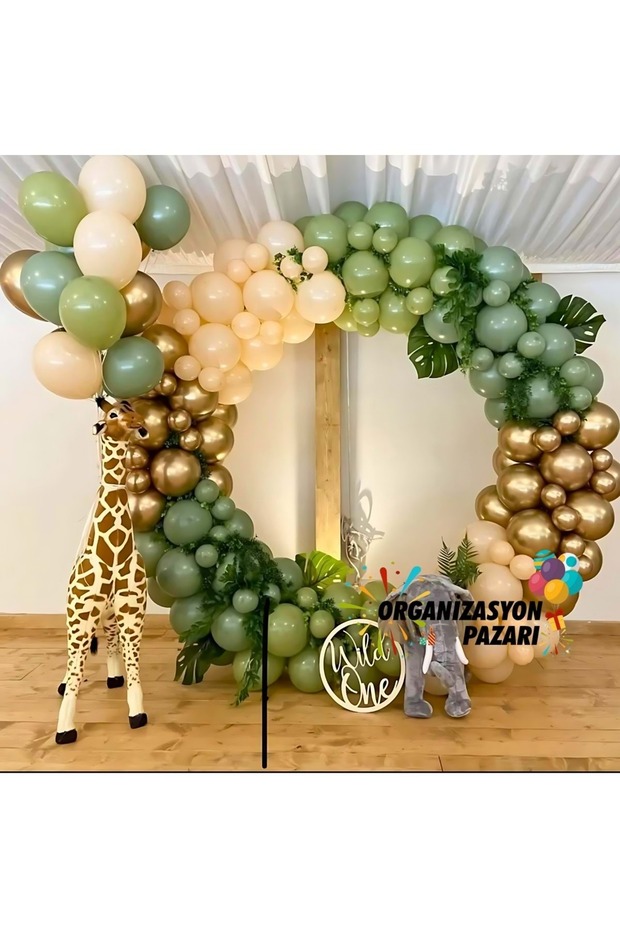 Balloon Set Chrome Gold-Winter Green-Eucalyptus-Skin Color 60-Piece Balloon Chain Set