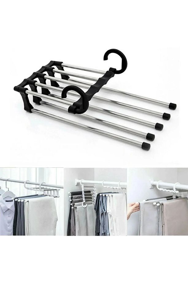 Hareketli Katlanabilir Askı Dolap Içi Kumaş Kot PANTALON  ASKISI 5 In 1 Eşarp Askılığı Çoklu Askılı - 2
