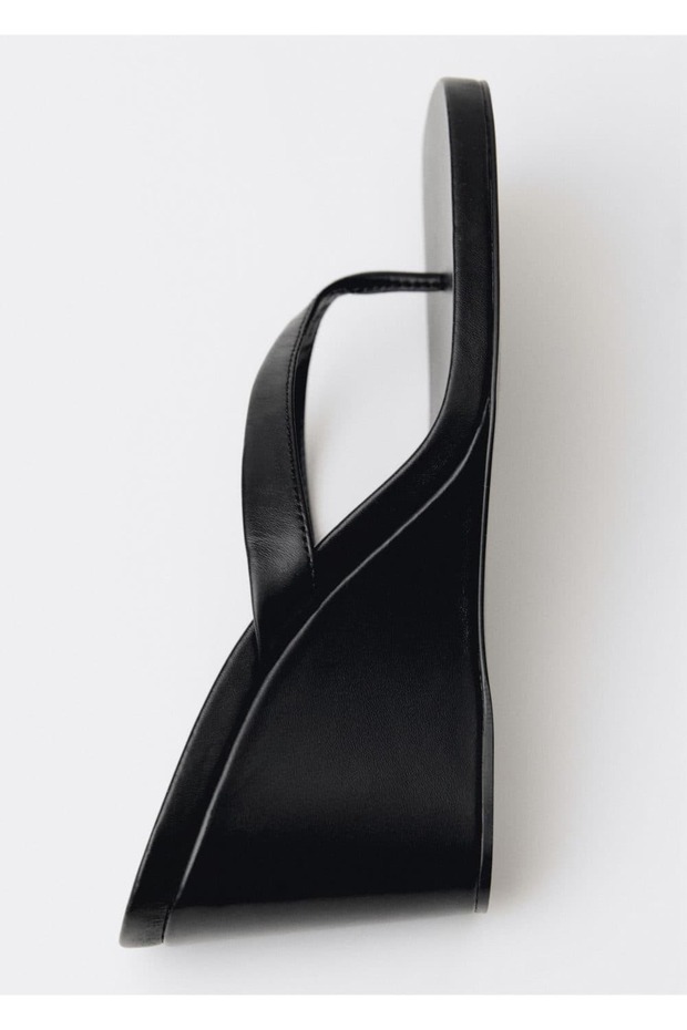 Dolgu topuklu deri sandalet - 7