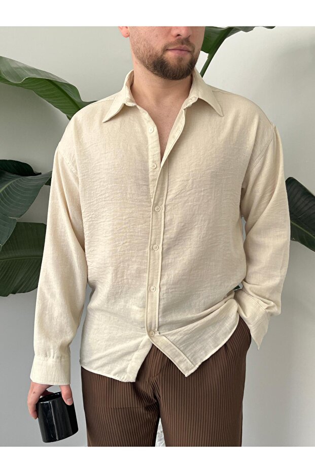 Keten Oversize Gömlek - 4