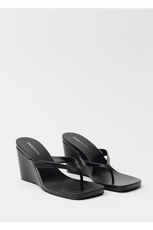 Dolgu topuklu deri sandalet - 1