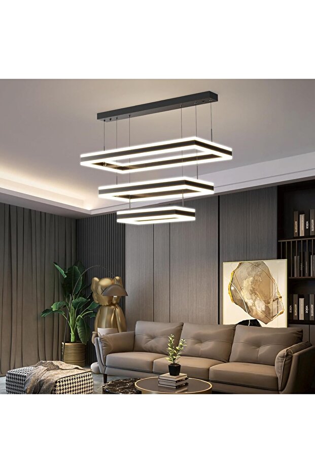 AFN Minimalist Black Square Pendant Chandelier - Dimmable Ceiling Light