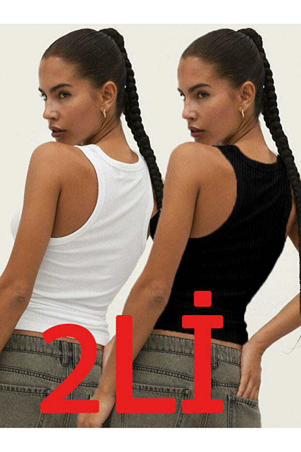 Kadın Atlet Fitilli Görünümlü Kalın Askılı Basic Atlet - 2