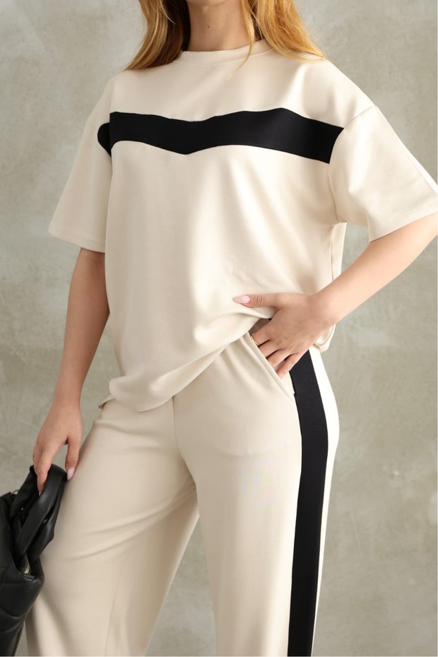 Garnish Strip Detail Modal Short Tracksuit Set