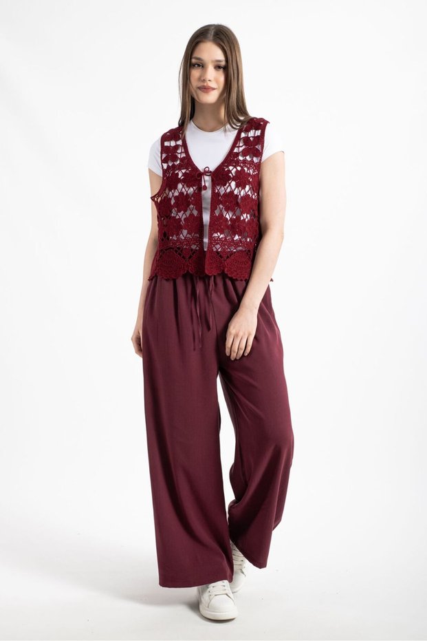 Hatunatila Women's Acrylic Süzene Vest Claret Red - 5158
