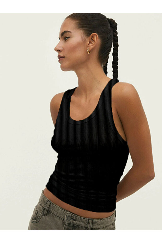 Kadın Atlet Fitilli Görünümlü Kalın Askılı Basic Atlet - 7