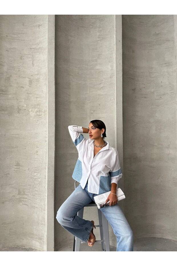 Kadın Pullu Kot Detaylı Gömlek - 2