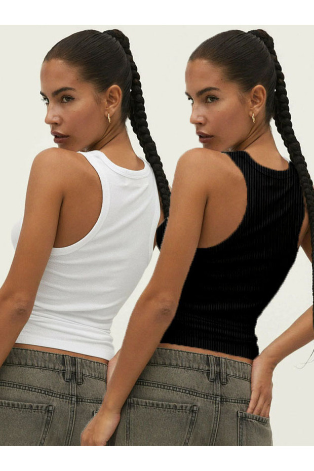 Kadın Atlet Fitilli Görünümlü Kalın Askılı Basic Atlet - 4